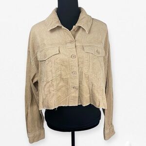 Forever 21 Beige Tan Corduroy Utility Crop Lightweight Jacket L